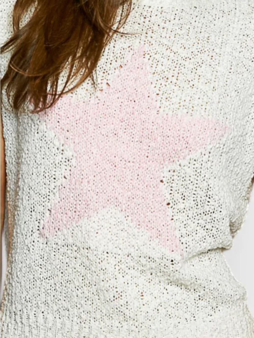POL Women’s White Knit Sweater with Pink Star